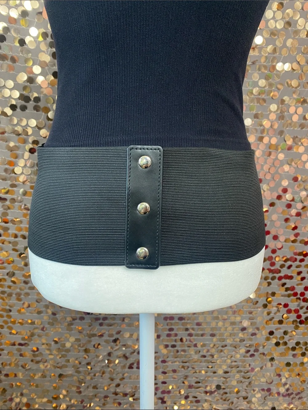 Black corset belt with silver heart details #481
